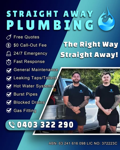Straight Away Plumbing services and the team