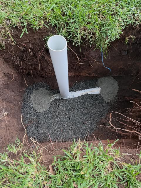 New drainage pipe installed and concreted in
