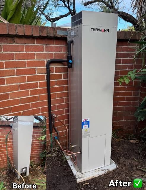 Gas hot water system replacement, before and after